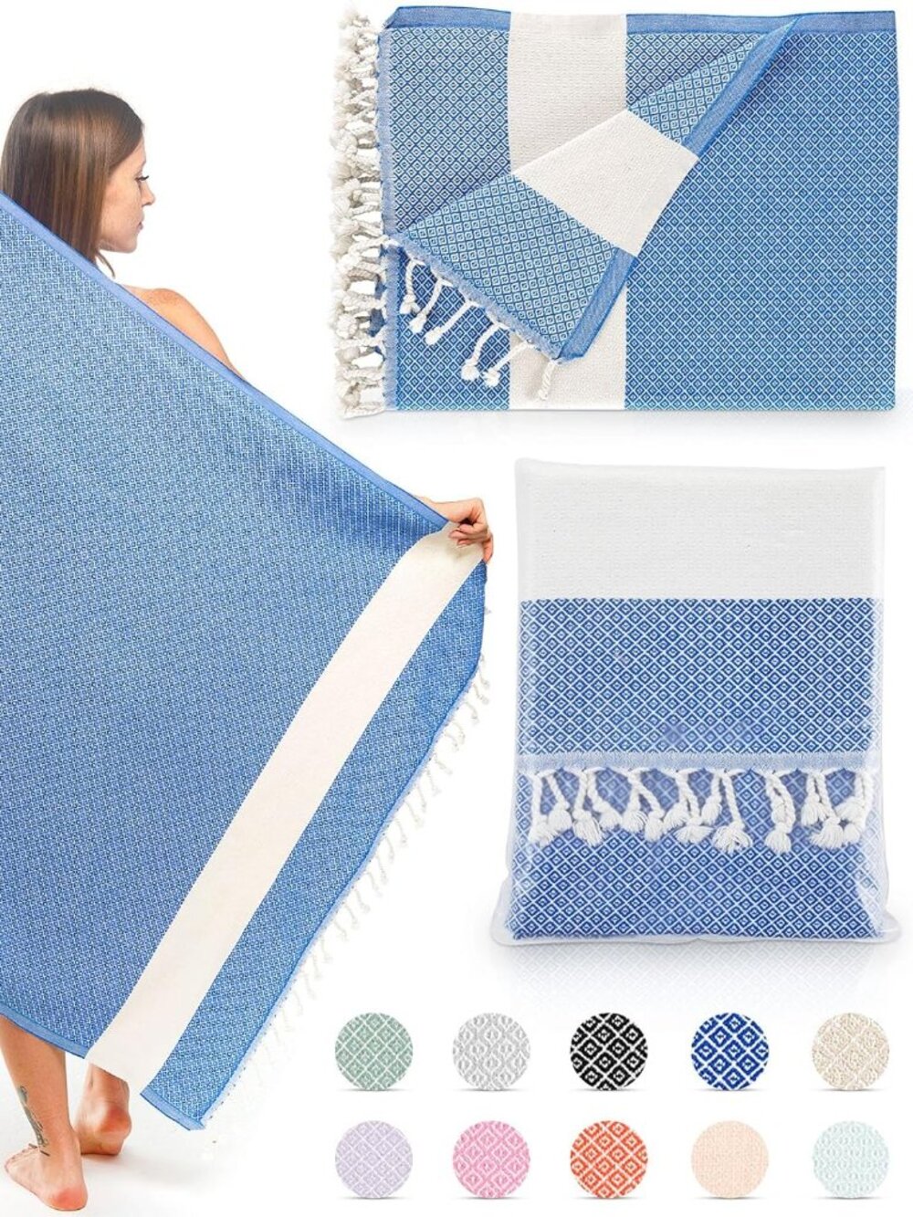 Turkish Beach Towel 100% Cotton Peshtemal Travel Quick Dry Sand Free Beach Towel